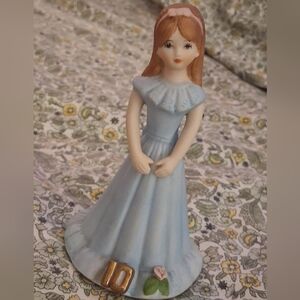 Growing Up Birthday Girls Age #10 Porcelain Figuerine Blue Dress